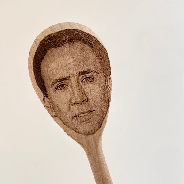 Nicolas Cage Gesicht auf Holzlöffel, Nic Cage auf Sachen, Hausaufmeinnicht, Meme Geschenk, Koch, Koch