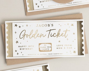 Golden Scratch Off Ticket, Personalised Ticket, Christmas Voucher, Surprise Holiday, Personalised Gift, Birthday Event, Real Foil