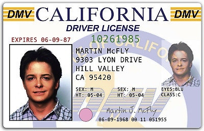Marty Mcfly ID CARD, Back to the Future, Michael J Fox, License
