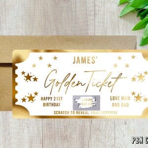 Boleto dorado para raspar - Boleto de regalo personalizado - Vale de celebración, Vale sorpresa, Regalo personalizado, Evento de cumpleaños, Real Foil