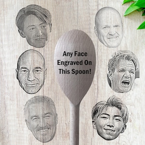 Personalized Face Engraved Wooden Spoon: Unique Novelty Gift