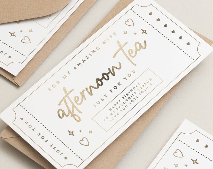 Gold Foil Custom Gift Voucher, Personalised Ticket, Christmas Voucher, Surprise Holiday, Personalised Gift, Birthday Event, Real Foil