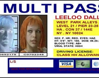 Multipass Fifth Element movie ID Card, Plastic ID Card, Milla Jovovich