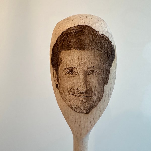 Dr Derek Shepherd's Face Engraved on a Wooden Spoon (30cm), Birthday, Christmas Gift. McDreamy from Gray's Anatomy. Patrick Dempsey