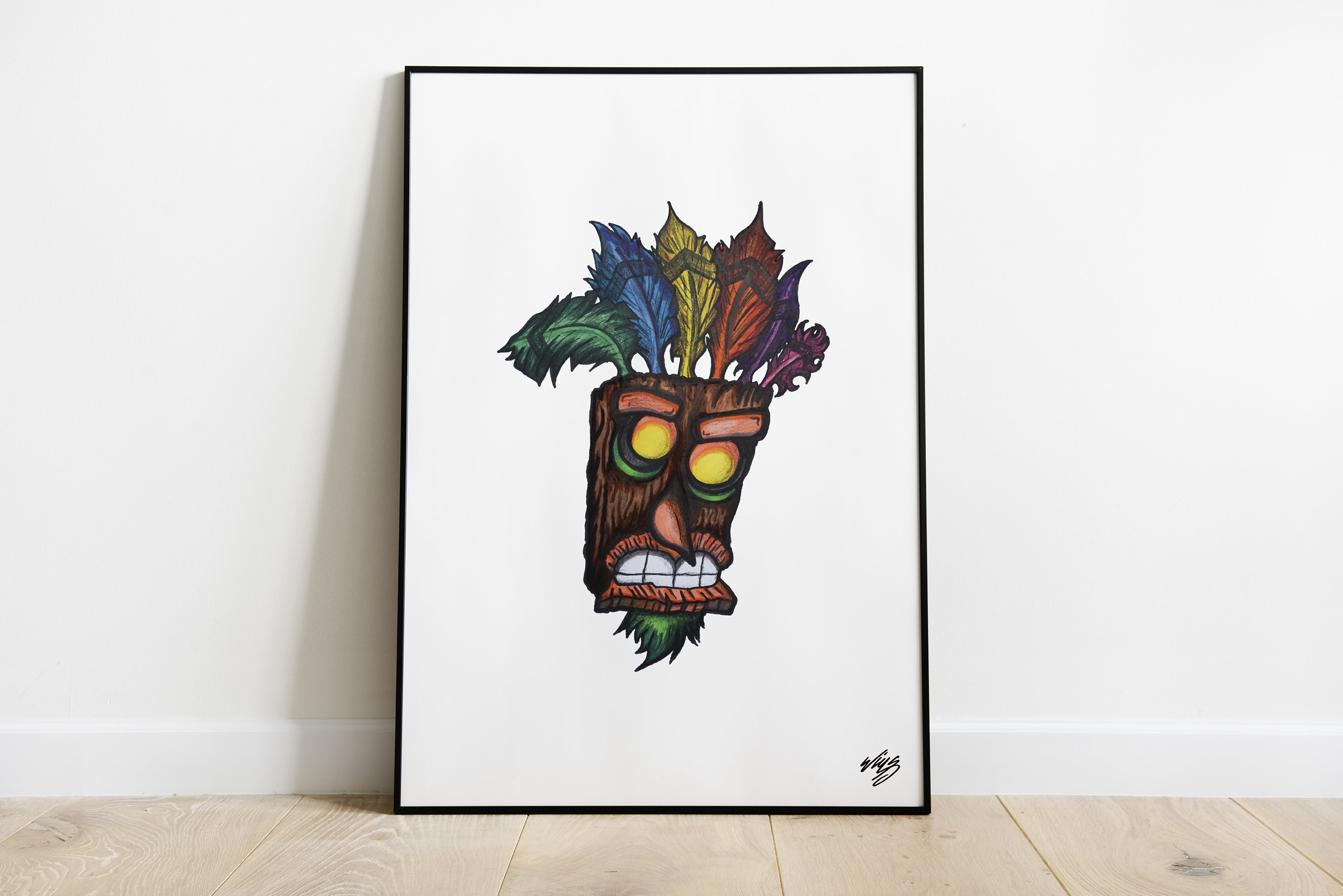 aku/aku！キャンバスアート Crash Bandicoot Aku Aku Art - Pencil Art Available- A4/4