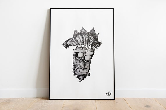 Crash Bandicoot Aku Aku Art - Pencil Art Available- A4/4