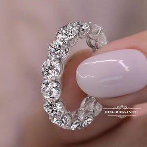 Round Moissanite Full Eternity Wedding Band 14k Solid Gold Stacking Ring