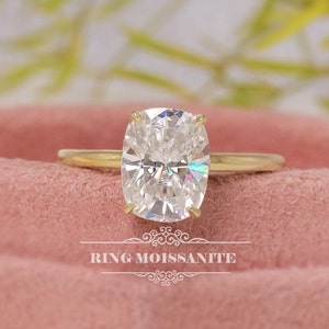 2.5 CT cushion cut moissanite engagement ringhidden halolab diamond ringelongated cushionmoissanite ringsimplesolitairewedding ring image 1