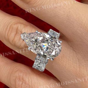 6.5 CT Large pear shaped engagement ring,hidden halo,wide band,celebrity style,solitaire pear moissanite,teardrop ring,cocktail wedding ring