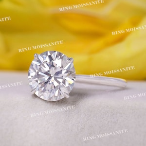 2.5 CT Round Moissanite Engagement Ring: White Gold Cathedral Solitaire