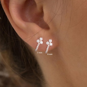 Diamond huggies•Natural diamond•14k solid gold•half open hoop earrings•cartilage hoop•diamond huggie earrings•small•cartilage earring•gift