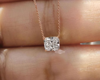 Kissenschliff Moissanit Anhänger: 14k Solid Gold Plated Minimalist Halskette