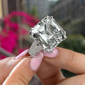 9 CT Large Asscher Cut Moissanite Engagement Ring,split Band Hidden ...