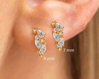 Diamond huggie hoop earrings 14k solid gold huggie earrings diamond huggies small diamond hoop earrings tiny mini hoop earrings gift for her