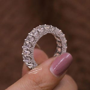 Emerald Cut Lab Grown Diamond Eternity Band: Stackable Gold Wedding Ring