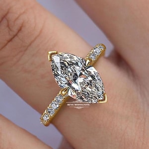 Diamond Marquise engagement ring 2 CT IGI Certified Lab grown Diamond Wedding ring 14k Gold Hidden halo solitaire ring Dainty Wedding Band