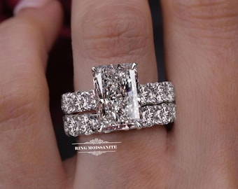 5 CT radiant moissanite engagement ring set hidden halo solitaire wedding Bridal ring