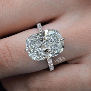 14k White Gold Cushion Cut Moissanite Engagement Ring solitaire Hidden Halo Cathedral Kim Kardashian Elongated Cocktail Bridal Jewelry Gift