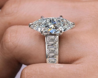 7.5 CT Marquise moissanite diamond engagement ring white gold solitaire eternity band Wedding cocktail ring VVS Clarity