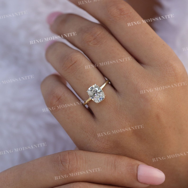 2.5 CT cushion cut moissanite engagement ringhidden halolab diamond ringelongated cushionmoissanite ringsimplesolitairewedding ring image 7