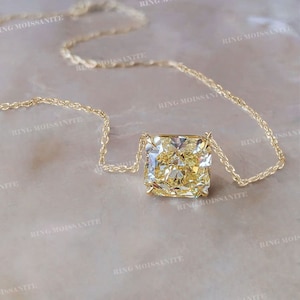 canary yellow Radiant cut moissanite pendant necklace,18k/14k solid gold chain necklace,Solitaire Moissanite Necklace,minimalist necklace