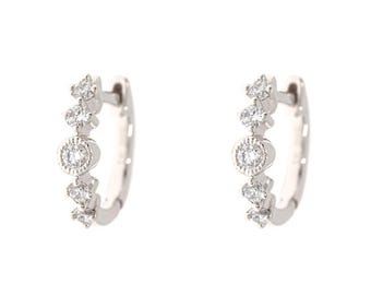 14k Solid Gold Diamond Huggie Hoop Earrings: Cartilage Jewelry