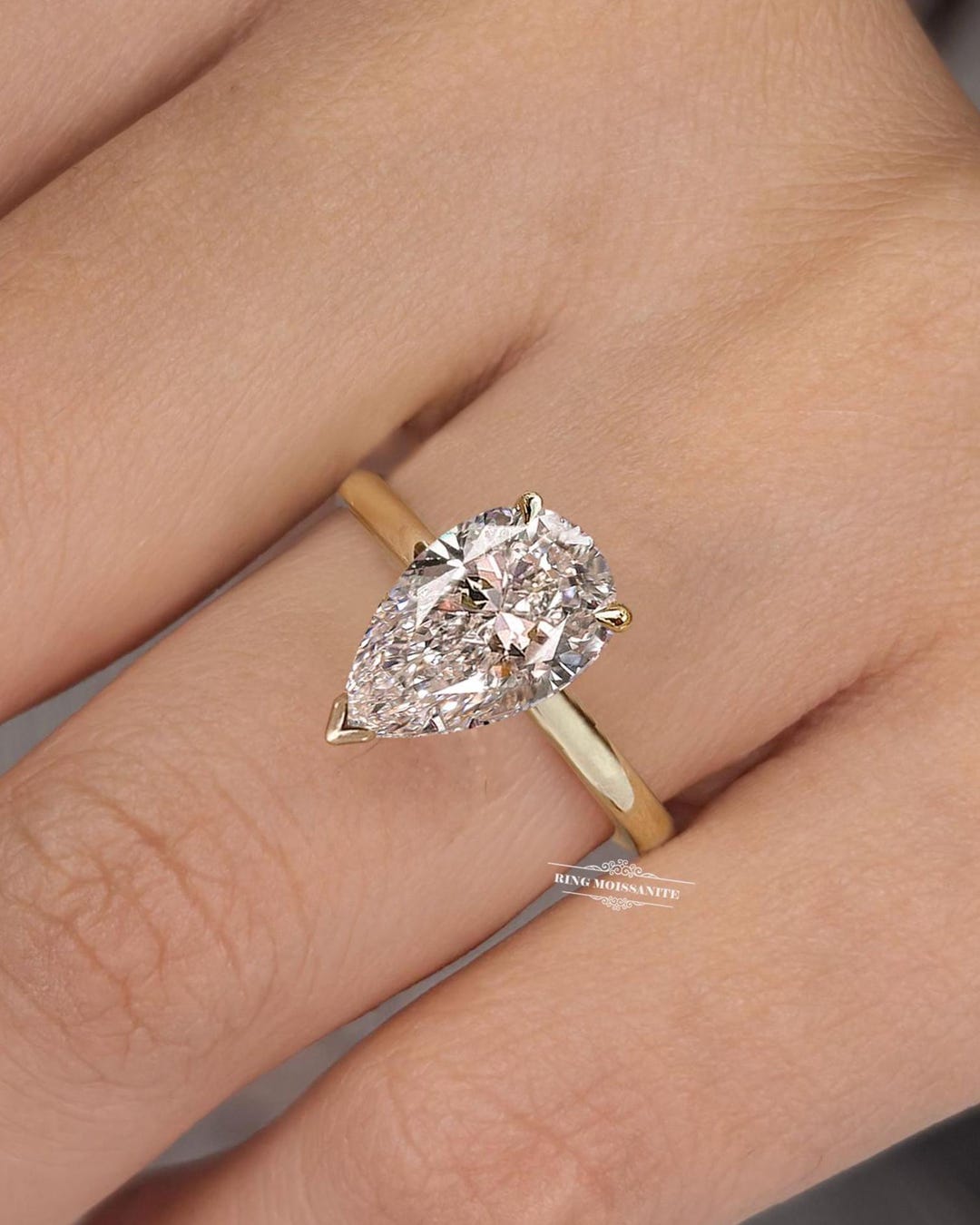 2CT Pear Cut Lab Grown Diamond Engagement Ring 14K Gold Hidden Halo ...