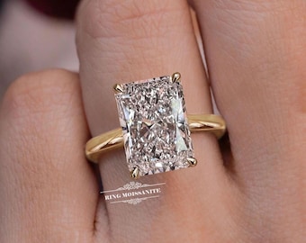 7 CT Radiant Cut Moissanite Engagement Ring 14k Yellow Gold Solitaire Hidden Halo Bridal Wedding Ring