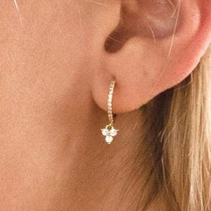 Diamond charm hoop earrings•diamond huggie hoop earrings with charm•14k huggie earrings•diamond huggies•Natural diamond•dangle earrings