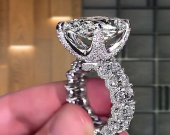 8 CT Large pear moissanite engagement ring,wide band teardrop ring,celebrity style pear shaped ring,solitaire diamond cocktail wedding ring