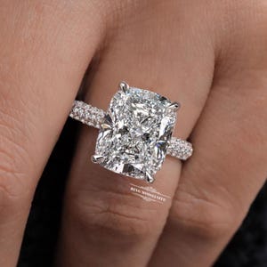 Kussengeslepen Moissanite solitaire verlovingsring 14k witgoud verborgen halo 14,5 CT unieke bruiloft cocktailring bruidssieraden cadeau voor haar