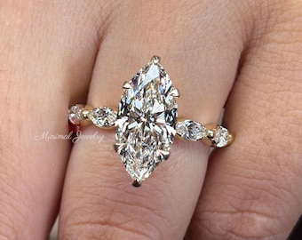 Anillo de compromiso de oro de 14k con diamante cultivado en laboratorio, halo oculto minimalista y solitario.