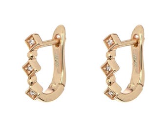14k Solid Gold Huggie Hoop Earrings Diamond & Moissanite Cartilage Earring