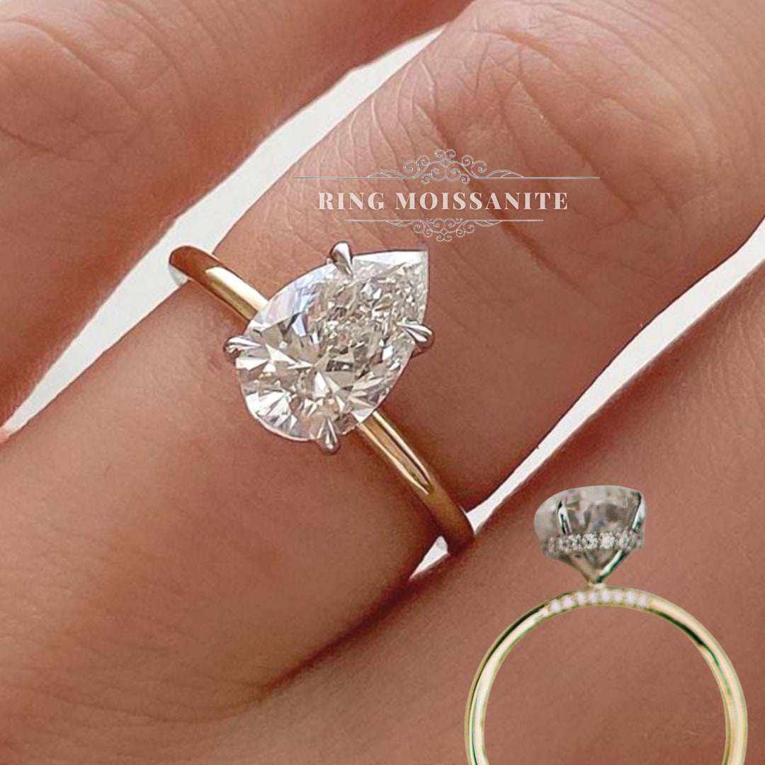 Anillo de compromiso de moissanita de pera de 3,15 CT. Anillo de ...