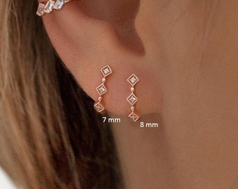 14k Solid Gold Huggie Hoop Earrings: Diamond & Moissanite Cartilage Hoops