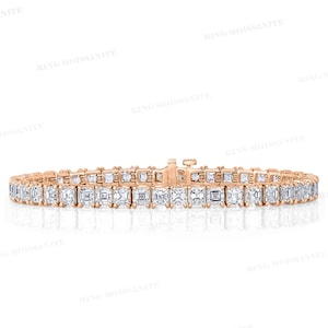 Bransoletka tenisowa Asscher cut moissanite, solidna bransoletka ze złota 14k, bransoletka wieczności moissanite, bransoletka tenisowa iced out lab diamond, damska, męska