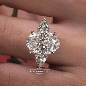 Lab Grown 1.85CT Oval Diamond Engagement Ring: Three Stone Wedding Ring 14k White Gold