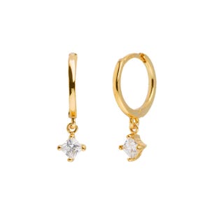 Diamond Charm hoop earrings•14k solid gold hoops•gold huggies•cartilage hoop•Real diamond dangle earrings•small hoop earrings with charm