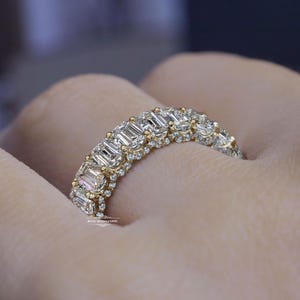 Emerald Cut Moissanite Full Eternity Wedding Band 14k Yellow Gold Bridal Jewelry