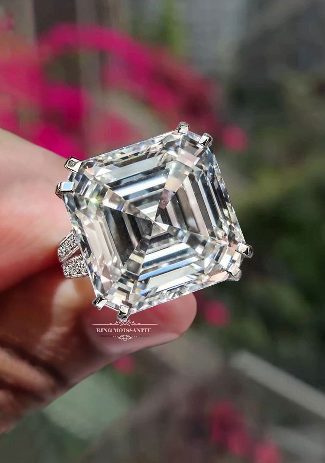 9 CT Large Asscher Cut Moissanite Engagement Ringsplit Band - Etsy