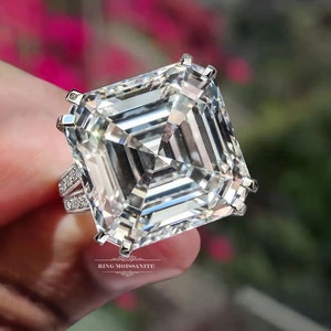 9 CT Large Asscher Cut Moissanite Engagement Ring,split Band Hidden ...