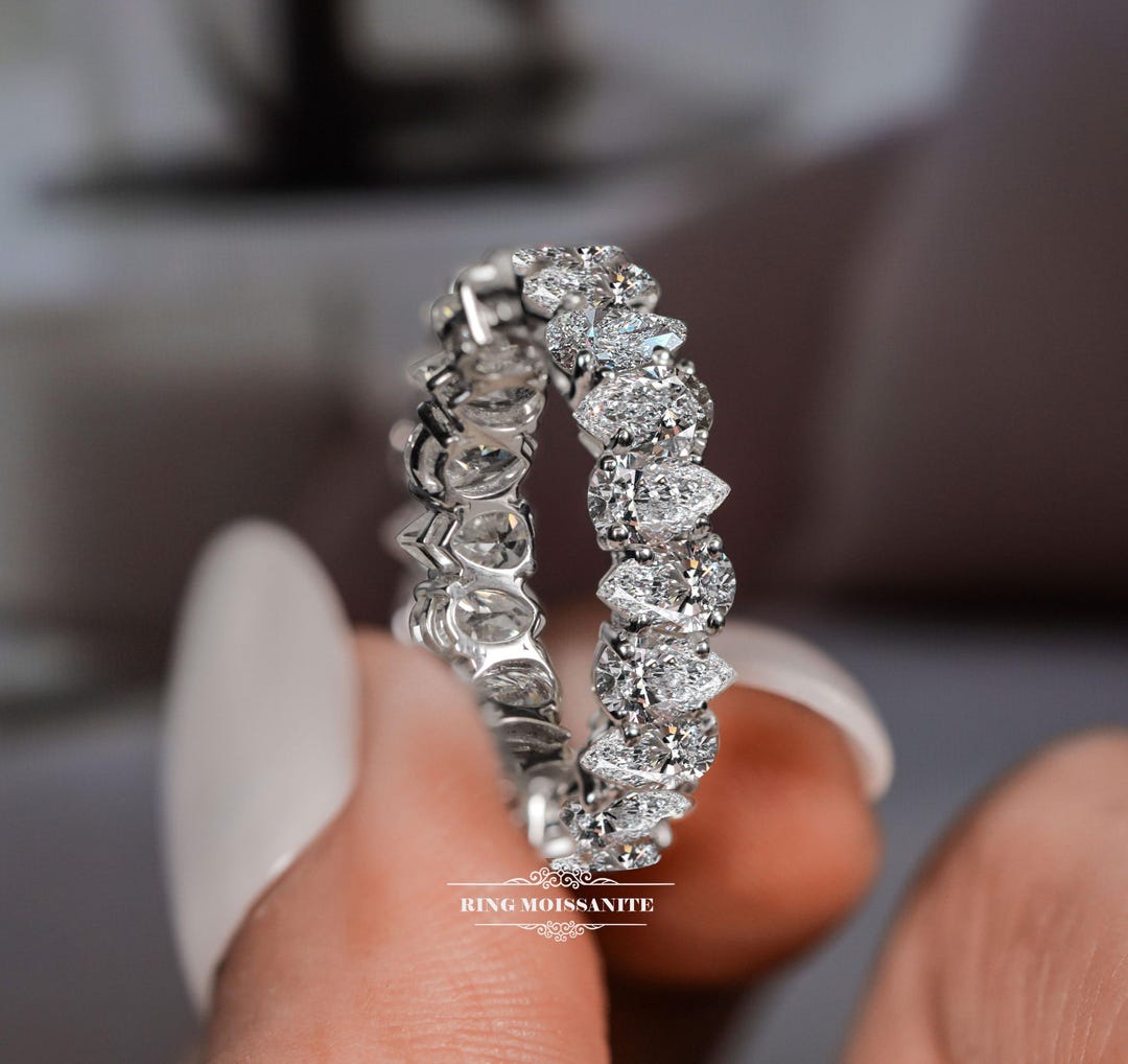 Pear Moissanite Full Eternity Wedding Band 14k White Gold - Stackable ...