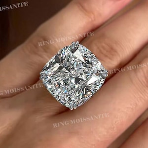 26 CT Cushion Moissanite Engagement Ring Celebrity Style Solitaire 14k White Gold Wedding Diamond Ring