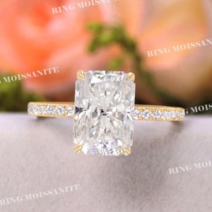 3 CT Radiant Cut Moissanite Engagement Ring: Hidden Halo, Solitaire 14K Gold