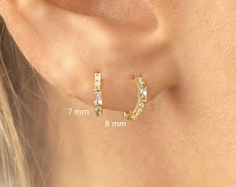 14k Gold Diamond Huggie Hoop Earring: Cartilage Piercing