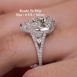Sterling Silver Moissanite Engagement Ring: 10 CT Pear Cut, Split Shank