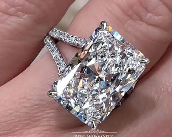 13 CT Radiant cut moissanite ring split band radiant cut engagement ring Large solitaire radiant moissanite cocktail statement wedding ring