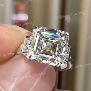 5.5 CT Asscher engagement ring,big large asscher moissanite unique art deco celebrity vintage style engagement ring,thick band wedding ring