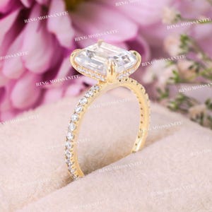 2.5 CT emerald cut solitaire moissanite engagement ring,hidden halo,emerald moissanite ring,14k emerald cut engagement ring,wedding ring