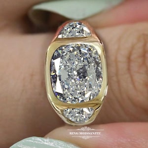 Moissanite mens wedding band gifts for him bezel set 10.35 TCW cushion moissanite mens ring,gifts for men moissanite ring,mens wedding ring